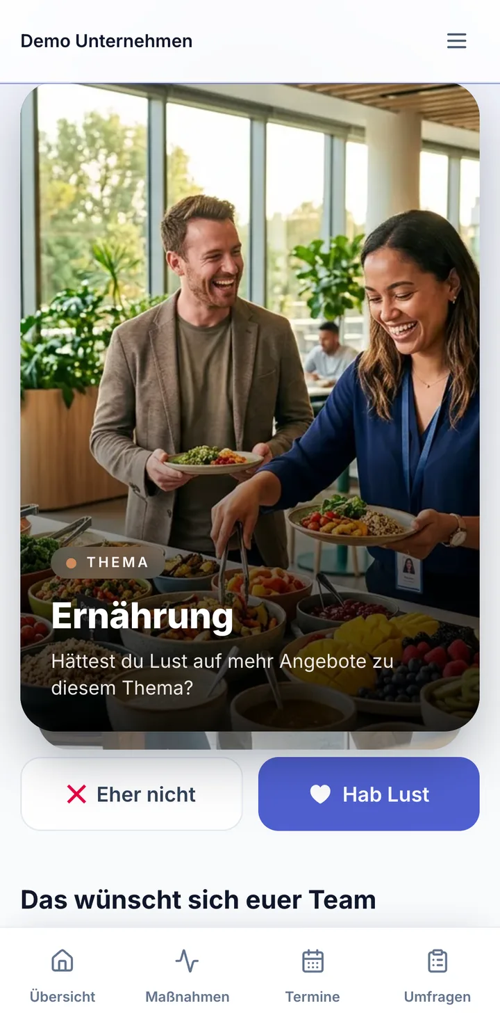 Ansicht im Mitarbeitenden-Portal: Wünsche-Check zum Wischen
